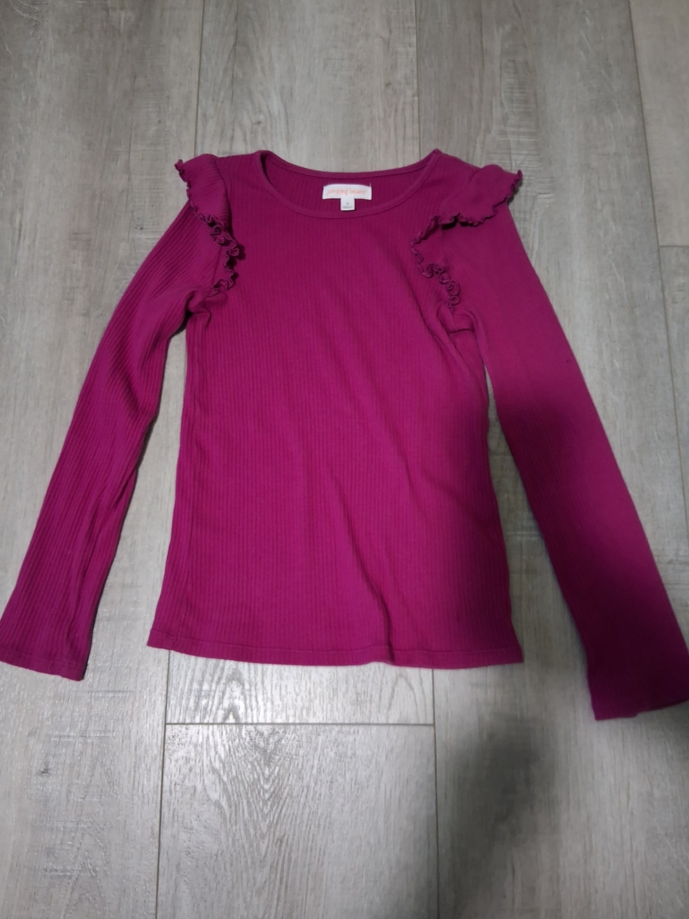 jumping beans Long Sleeve Ribbed Top with Ruffle Shoulders - Fuchsia